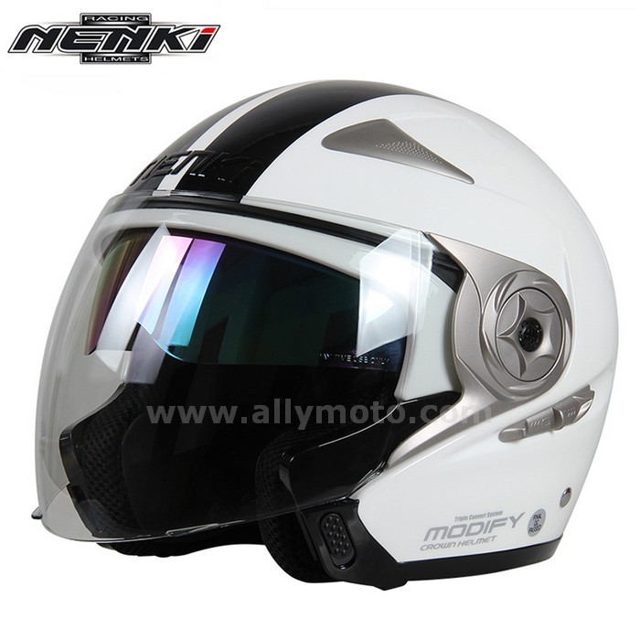 129 Open Face Helmet Vintage Style Cruiser Chopper Touring Scooter Dot Dual Visor Sun Shield Lens@4